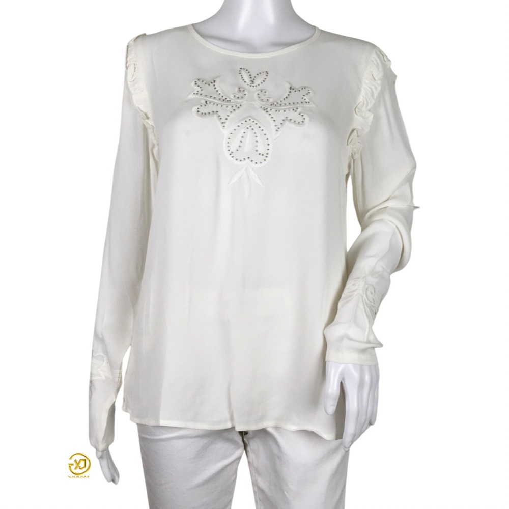 NWT Desigual Women's Embroidery Ruffle Blouse White Size M